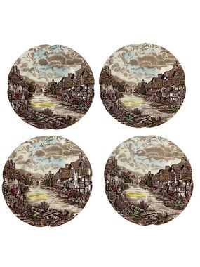 Set of 4 Johnson Bros Olde English Countryside 6 1/8” Plates Scalloped Edge